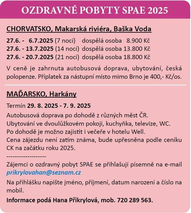 Ozdravné pobyty SPAE na rok 2025