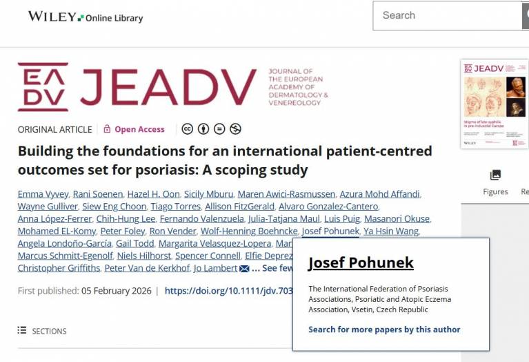 Budování mezinárodního souboru výsledků léčby psoriázy